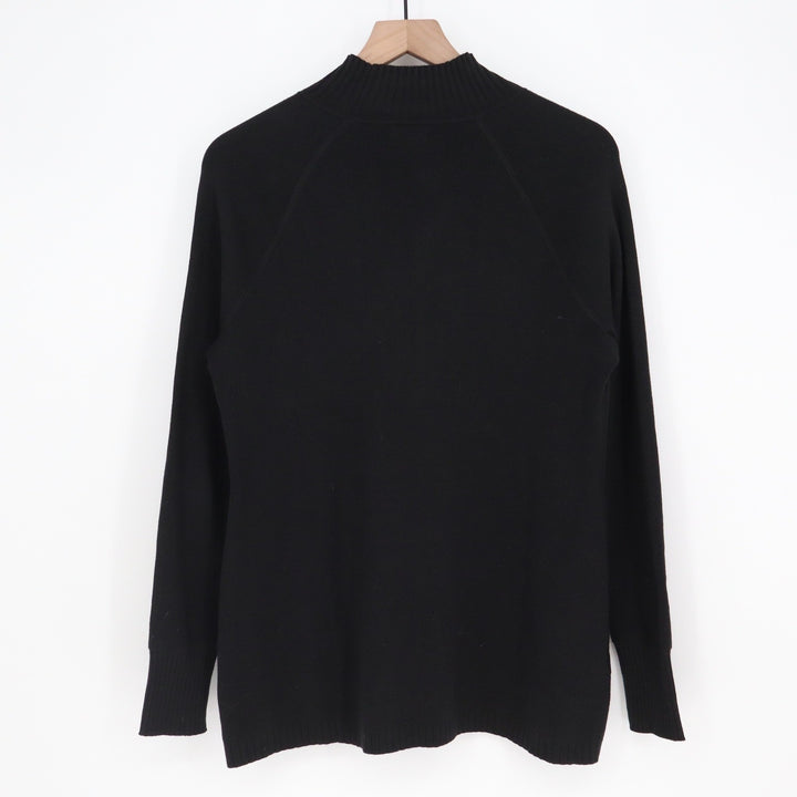 Eddie Bauer Womens Black Mock Neck Raglan Sleeve Knit Sweater Size L Thumbholes