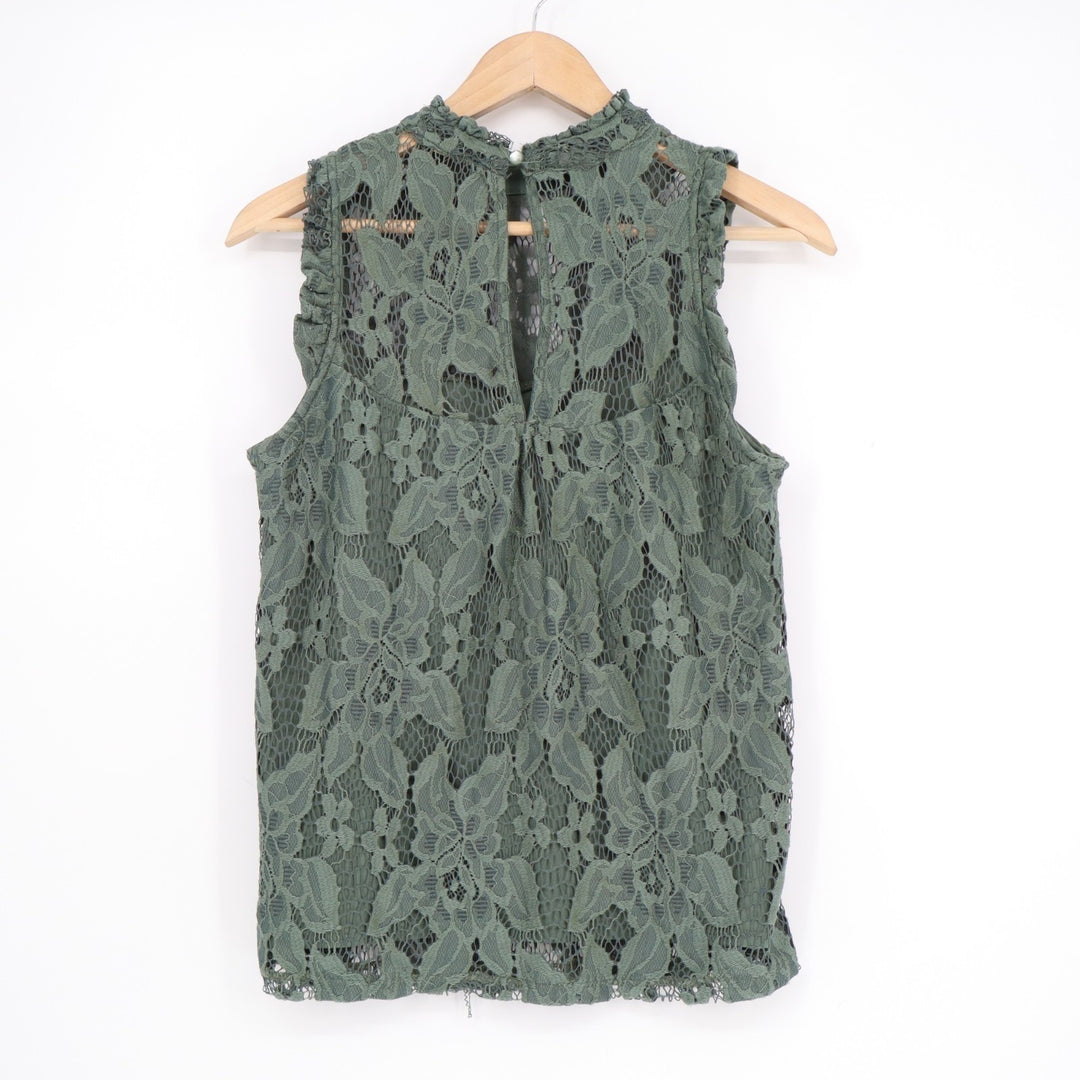 Lily White Blouse Womens S Sage Green Floral Lace Mock Neck Sleeveless Pullover
