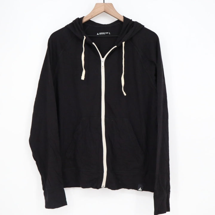 American Giant Hoodie Womens Large Black Full Zip Pockets Ribbed Outdoor Casual