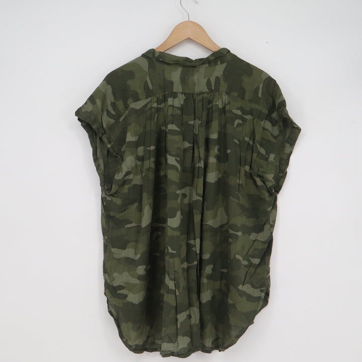Old Navy Womens XL Camo Button Down Blouse Green Camouflage Short Sleeve Top