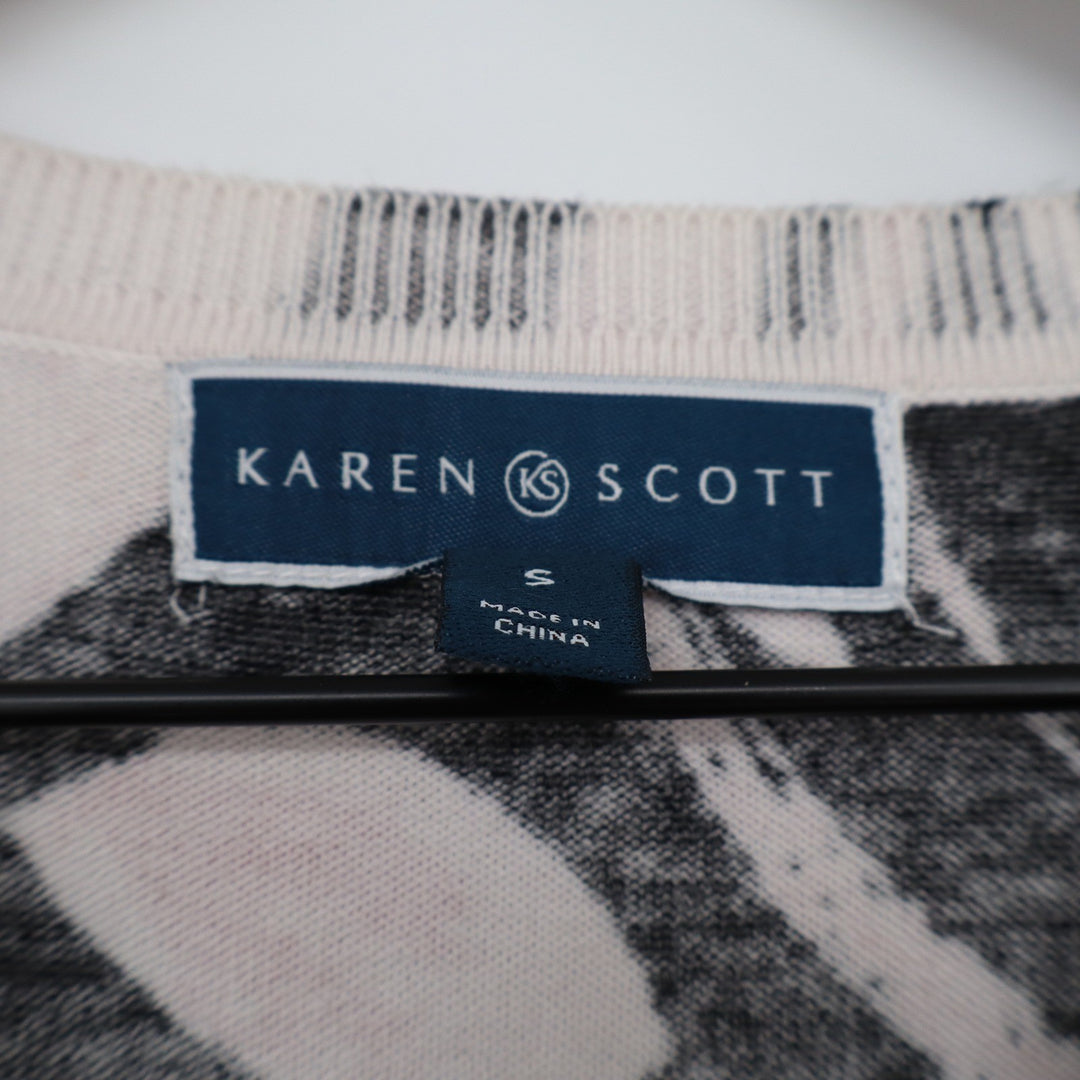 Karen Scott Womens Pink Black Leaf Print Button Front Cardigan Sweater Small