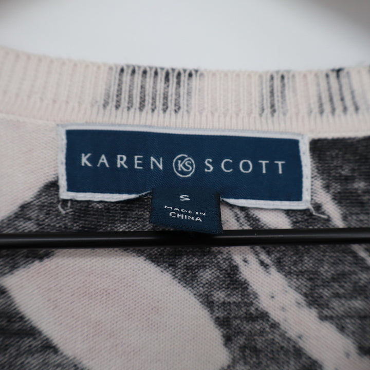 Karen Scott Womens Pink Black Leaf Print Button Front Cardigan Sweater Small