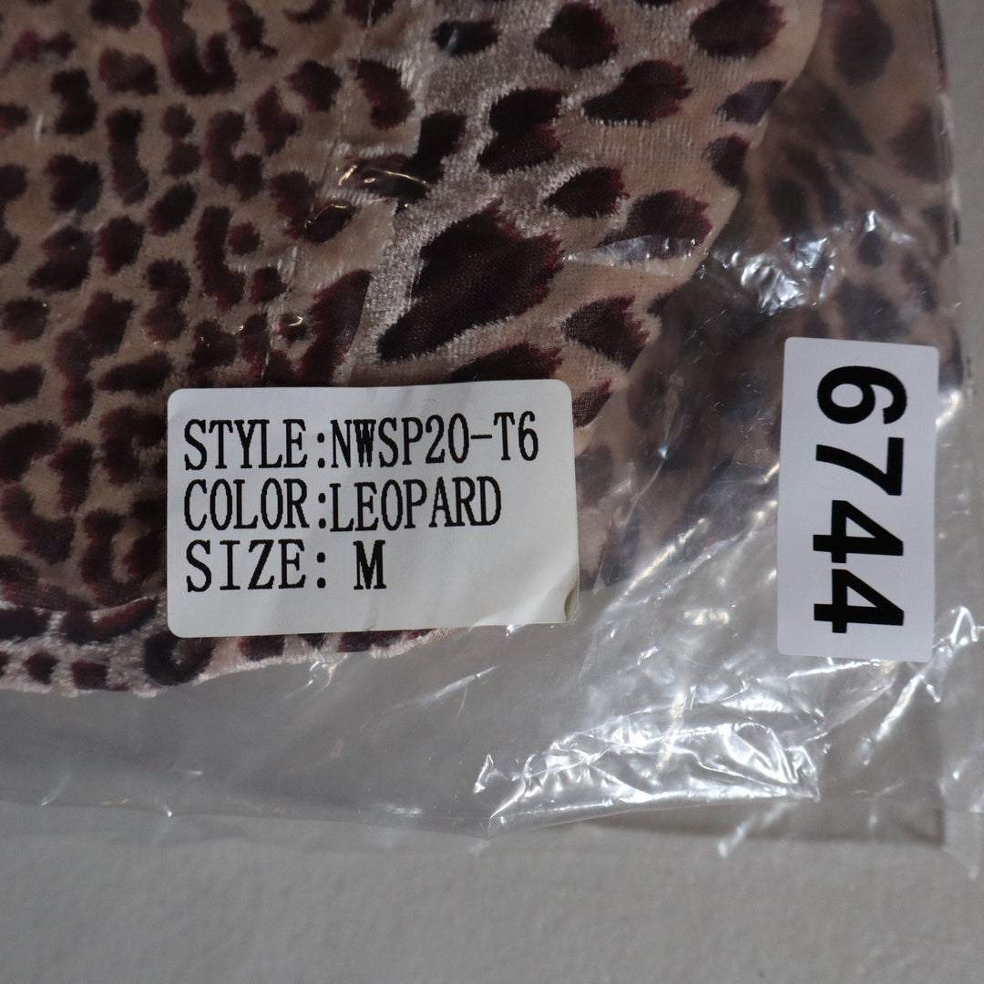 Naked Wardrobe Leopard Print Crop Top Long Puff Sleeve Brown Medium