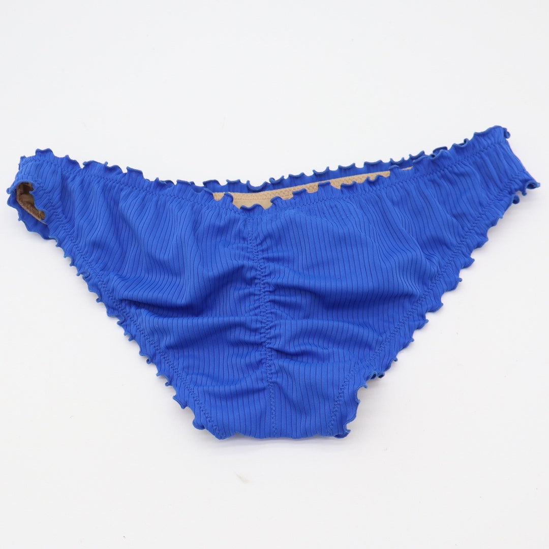 Shade & Shore Bikini Bottom Womens S Ribbed Blue Ruffle Trim Excellent