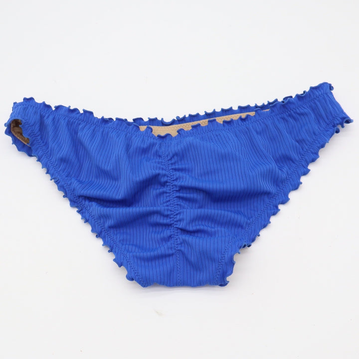 Shade & Shore Bikini Bottom Womens S Ribbed Blue Ruffle Trim Excellent