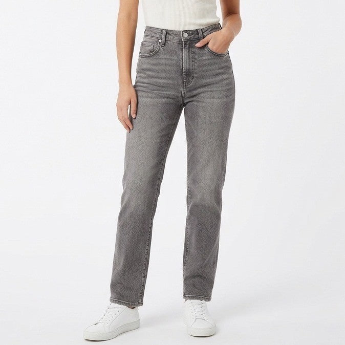 Everlane The High Rise Straight Jeans Womens 25 Gray Cotton Stretch Medium Wash