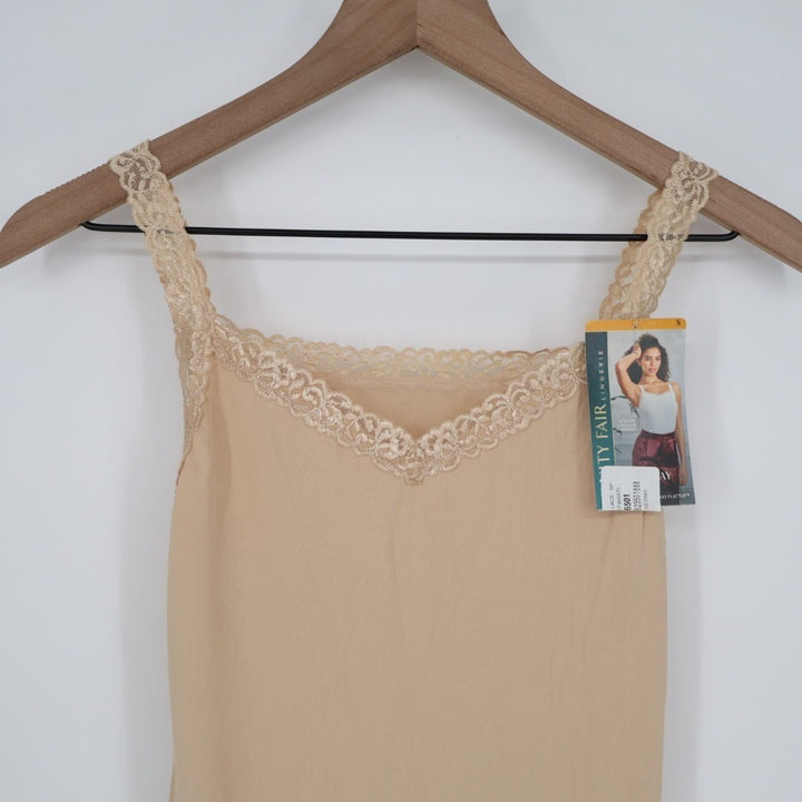 Vanity Fair Perfect Lace Spin Cami Top Womens Small Beige Stretch Lace Trim