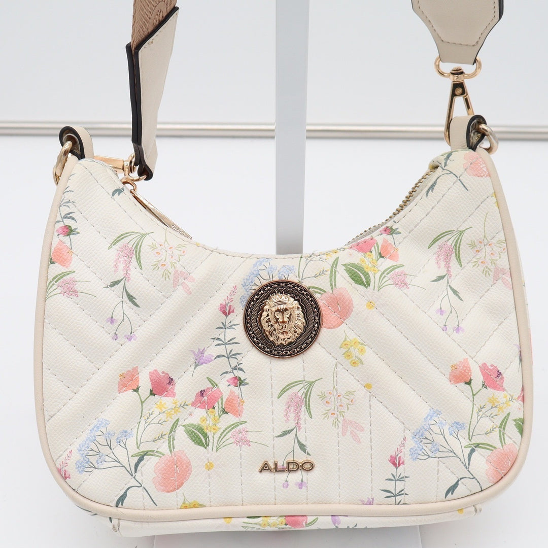 Aldo Shoulder Bag Womens Small Floral Quilted Cream Lion Medallion Good