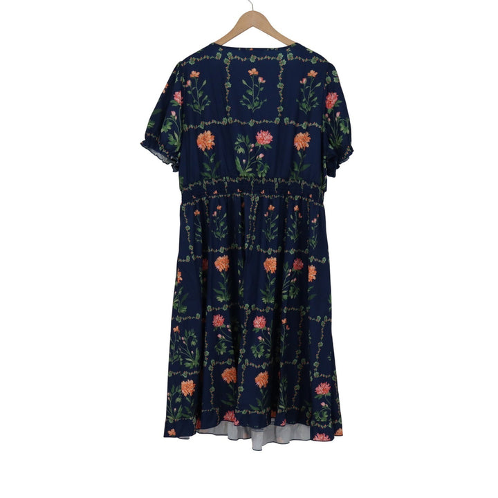 BloomChic Navy Blue Floral Lattice Sweetheart Midi Dress Plus Size 18-20