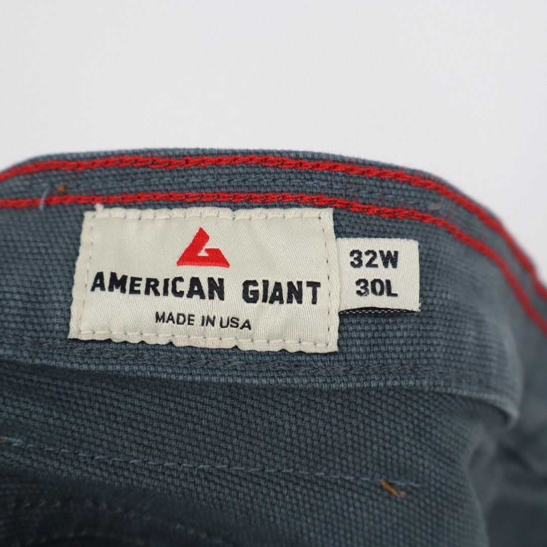 American Giant Roughneck Jeans Mens 32X30 Teal Canvas Cotton Stretch Skinny Leg