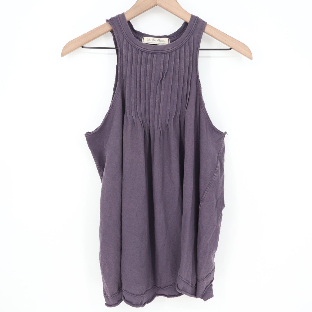 We The Free People Go To Town Tank Top Womens Small Purple Pleated Raw Edge
