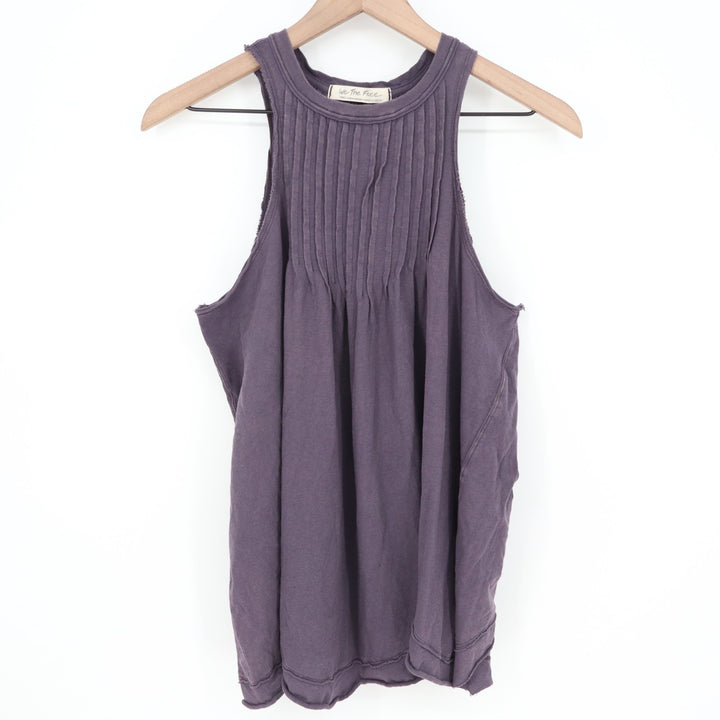 We The Free People Go To Town Tank Top Womens Small Purple Pleated Raw Edge