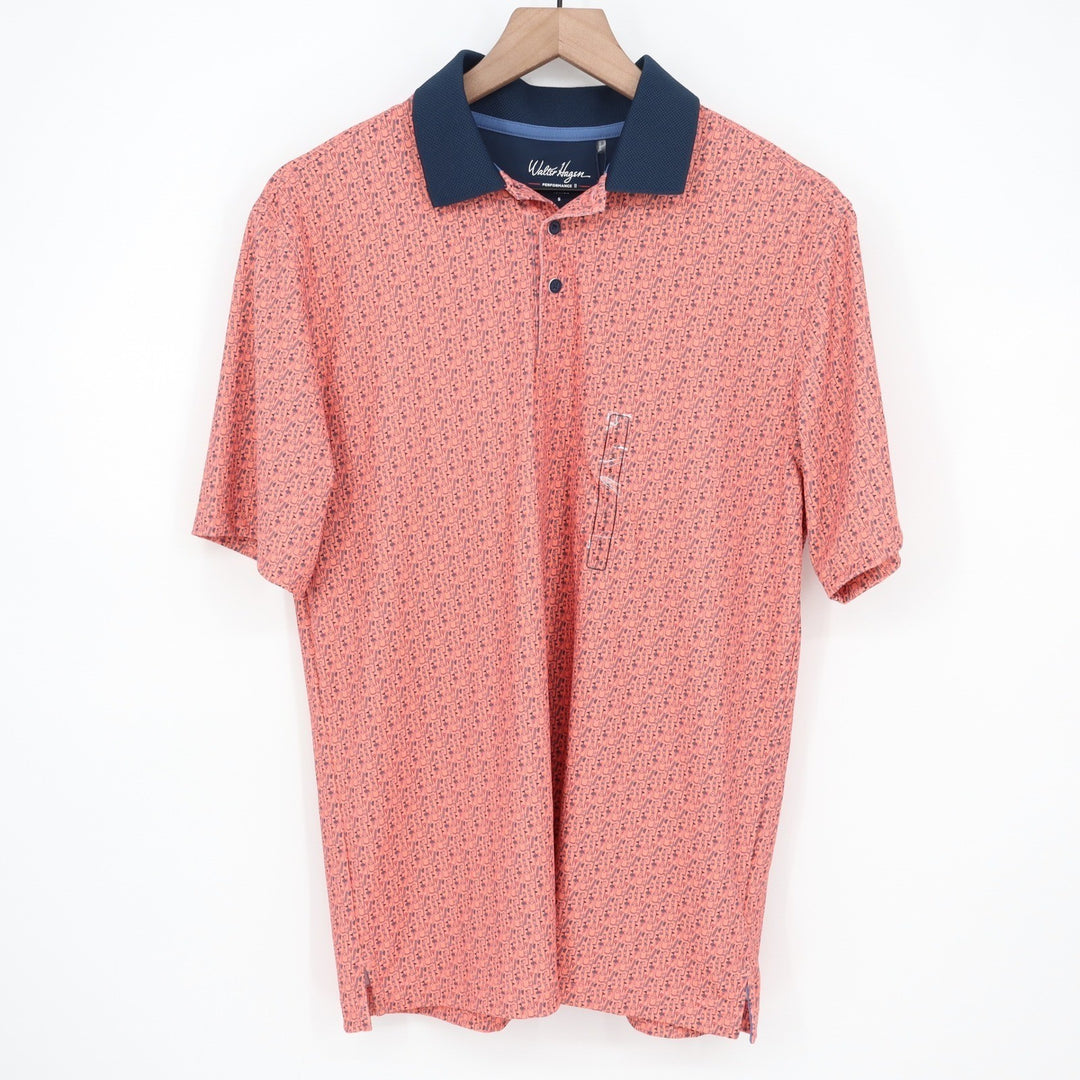 Walter Hagen Mens P11 Performance Golf Polo Bloody Mary Coral Print Shirt S