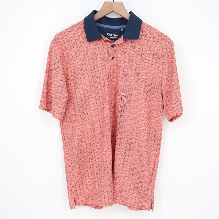 Walter Hagen Mens P11 Performance Golf Polo Bloody Mary Coral Print Shirt S