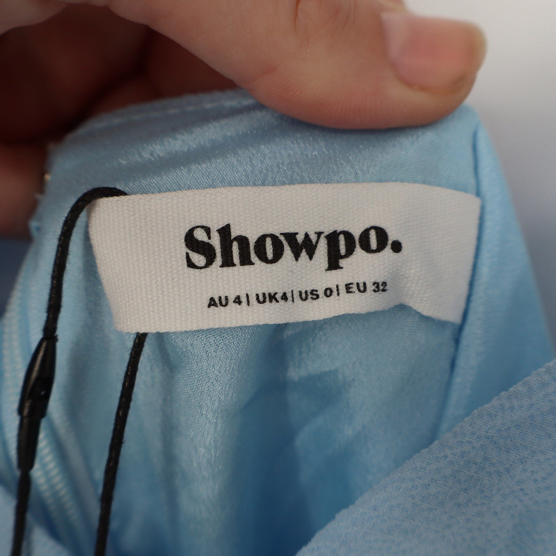 Showpo More Than This Midi Dress Light Blue Ruffle Strap Thigh Split US 0