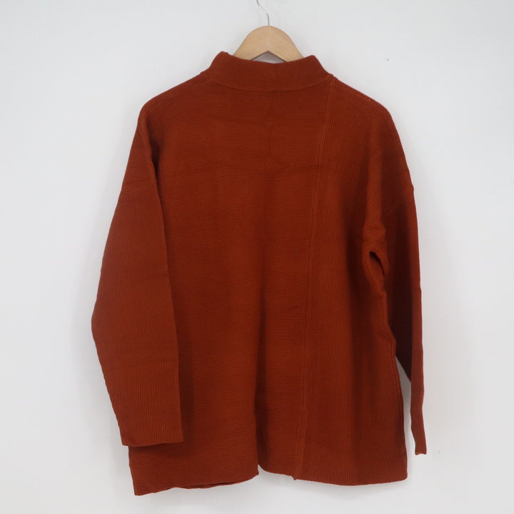BTFBM Womens Mock Neck Ribbed Knit Sweater Rust Orange Oversized Pullover XL