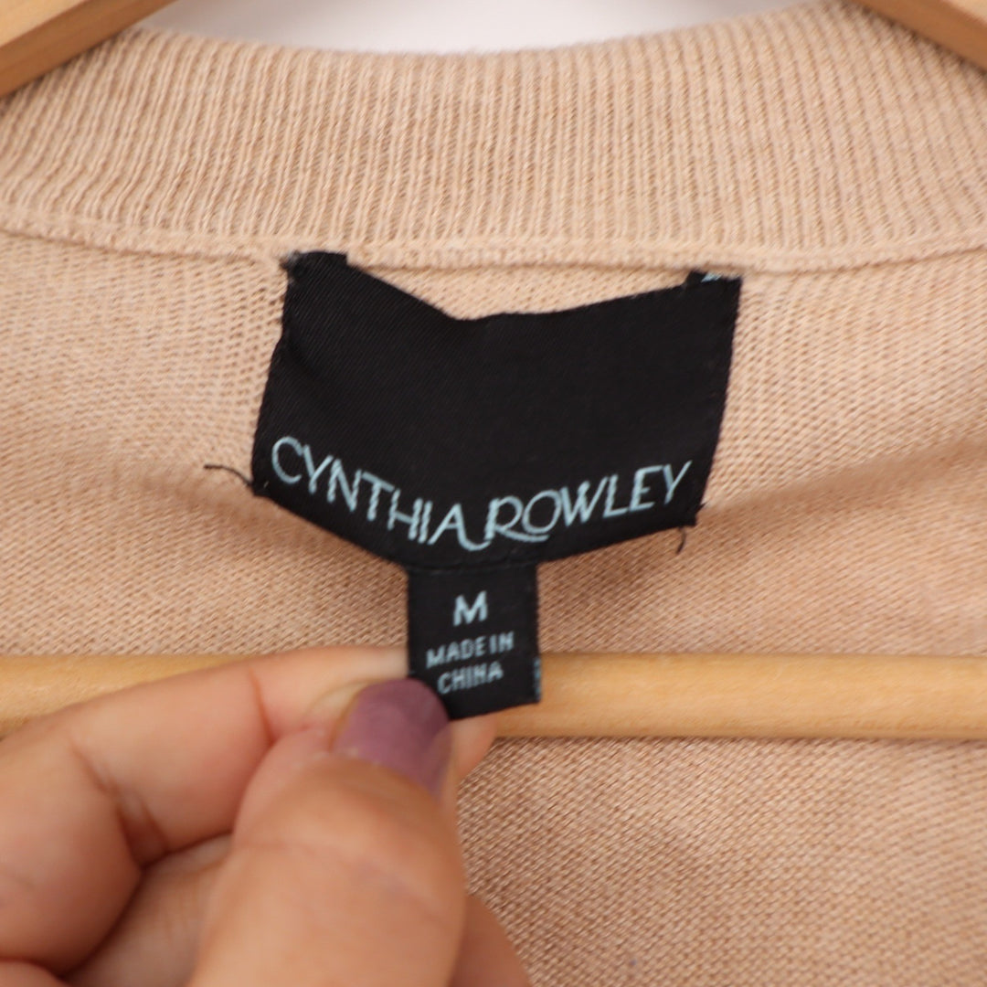 Cynthia Rowley Tan Beige Cotton Cashmere Draped Open Front Cardigan Medium