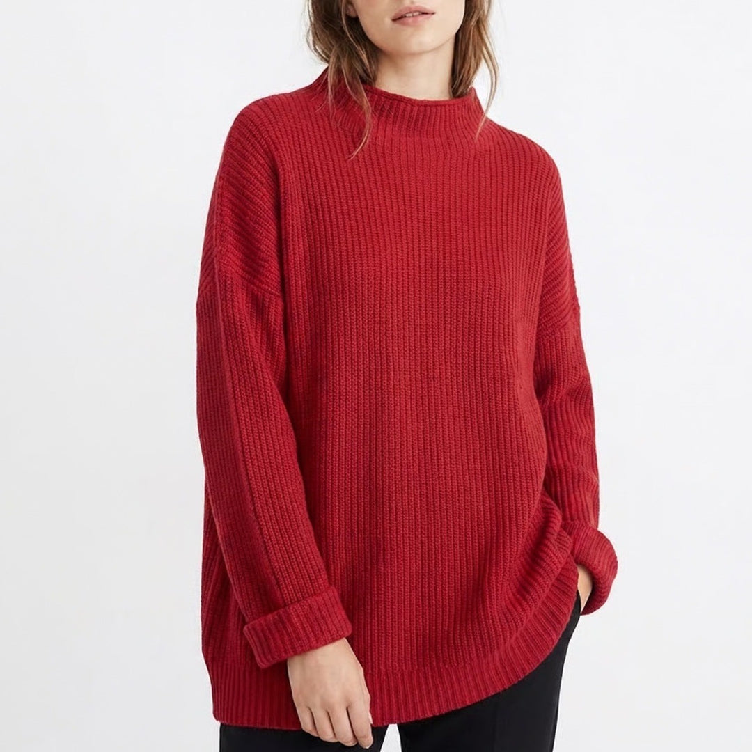American Eagle Outfitters Sweater Women L/XL Red Ribbed Knit Oversized Mock Neck
