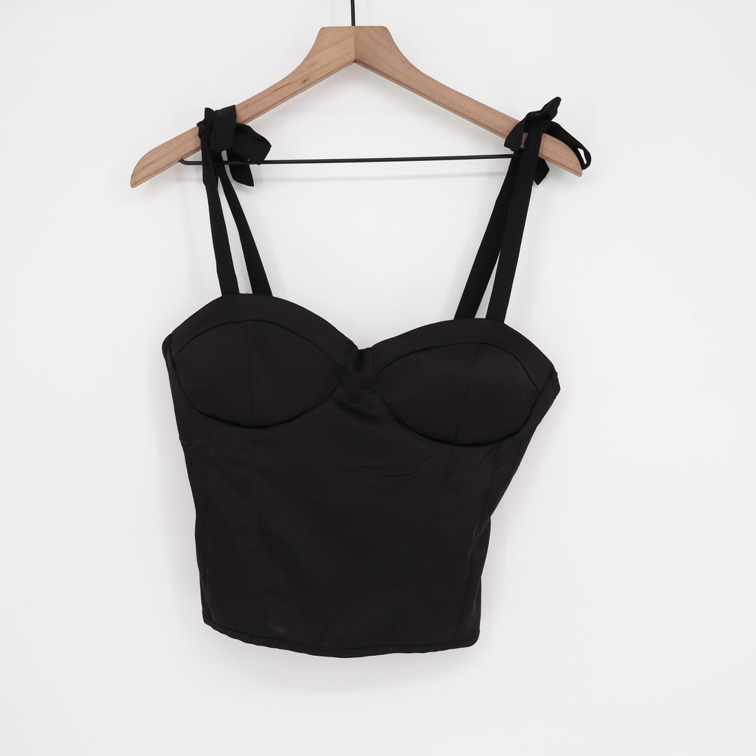 Mi Ami Francescas Black Tie Strap Corset Camisole Top Padded Sweetheart Large