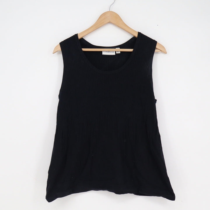 Croft & Barrow Womens Plus 1X Black Ribbed Knit Scoop Neck Tank Top Sleeveless