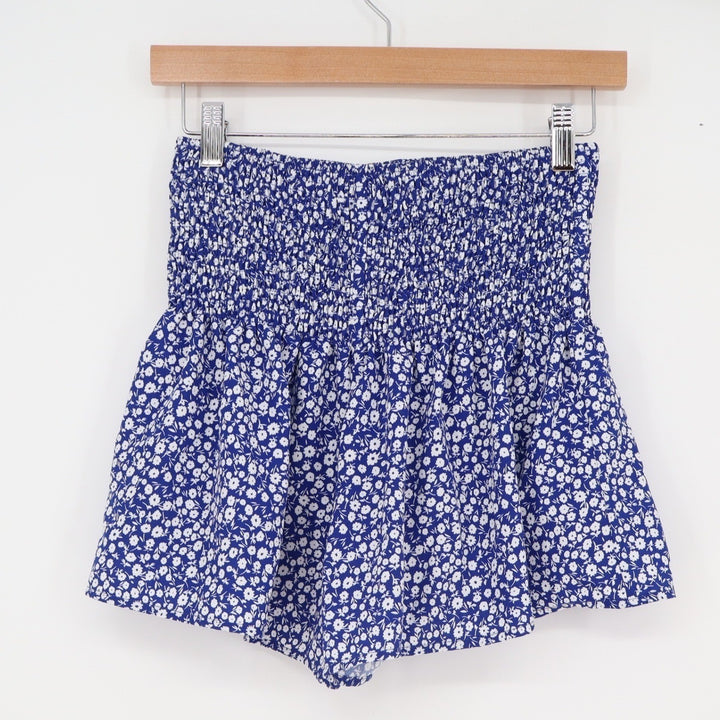 Shein Blue Ditsy Floral Smocked High Waist Shorts Womens Size M