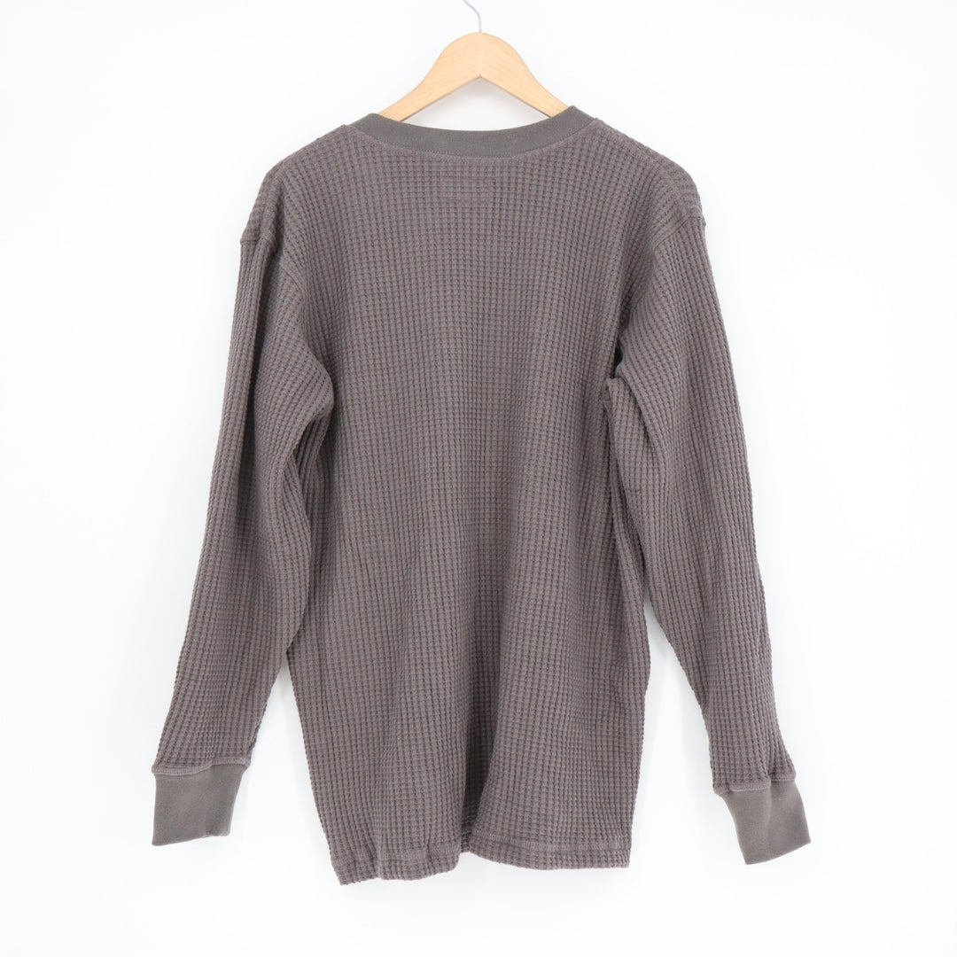 American Giant T-Shirt Men Large Gray Cotton Stretch Waffle Knit Henley Neck
