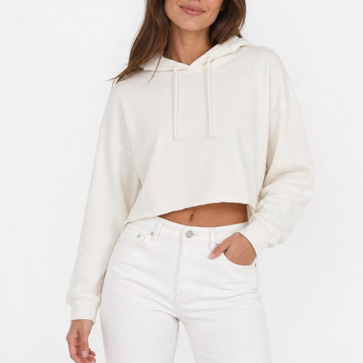 Lane Seven Cream White KW Main Line Heart Graphic Cropped Hoodie Large