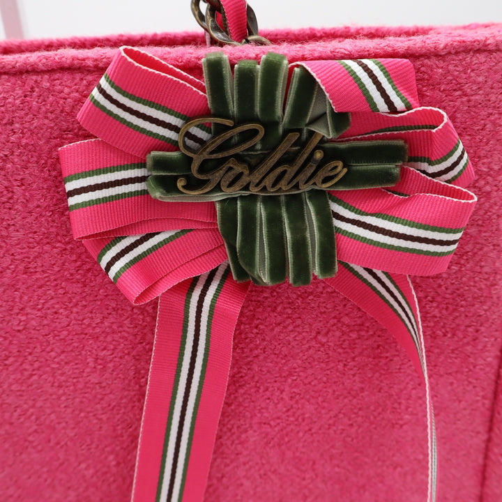 Bath & Body Works Goldie Pink Boucle Tote Bag Limited Edition Chain Strap Bow