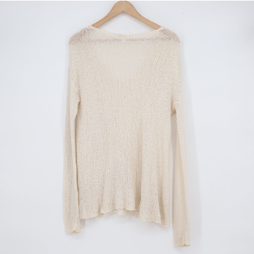BP Nordstrom Cream Open Knit V-Neck Sweater Womens Medium Ivory Pullover