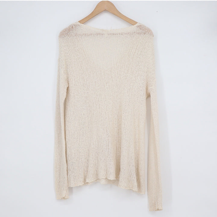 BP Nordstrom Cream Open Knit V-Neck Sweater Womens Medium Ivory Pullover