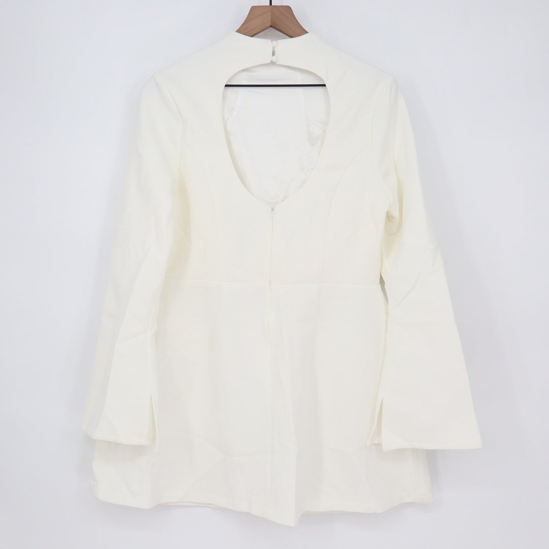 Showpo Carlson White High Neck Open Back Cocoon Mini Dress Size 8
