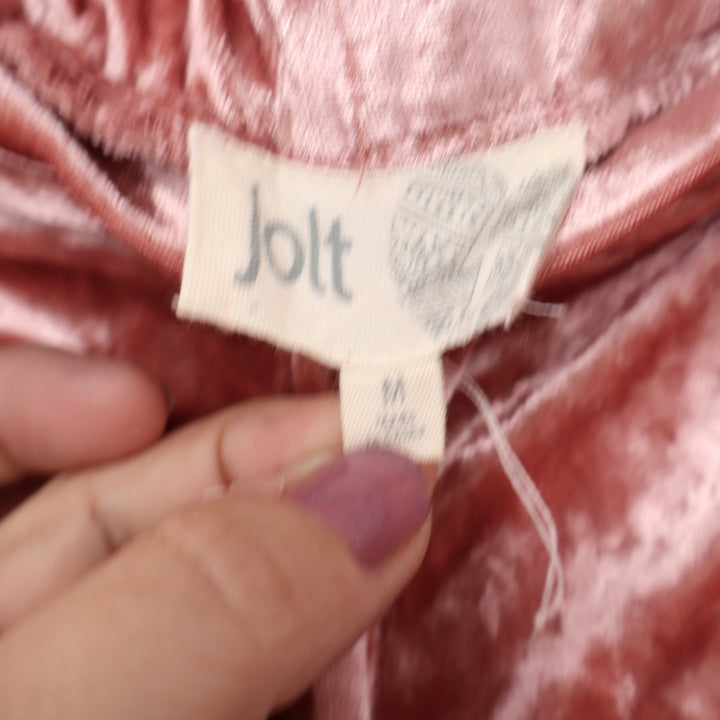 Jolt Womens Pink Crushed Velvet Jogger Pants Elastic Waist Size M