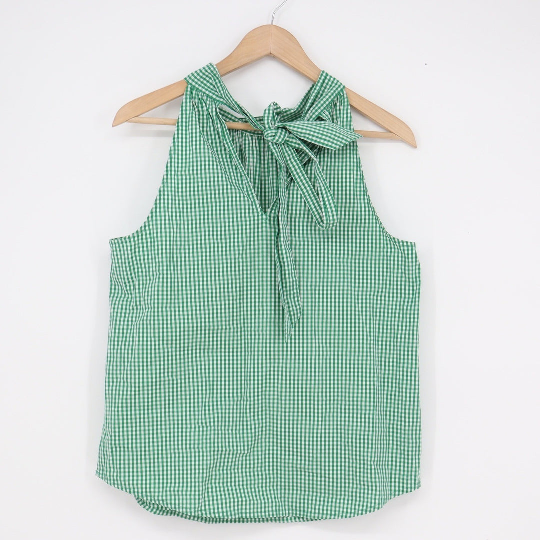 J.Crew Green Gingham Halter Top Tie Back Bow Sleeveless Blouse Size 2