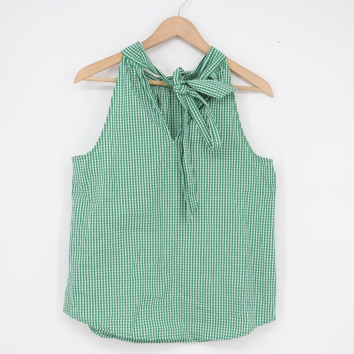 J.Crew Green Gingham Halter Top Tie Back Bow Sleeveless Blouse Size 2