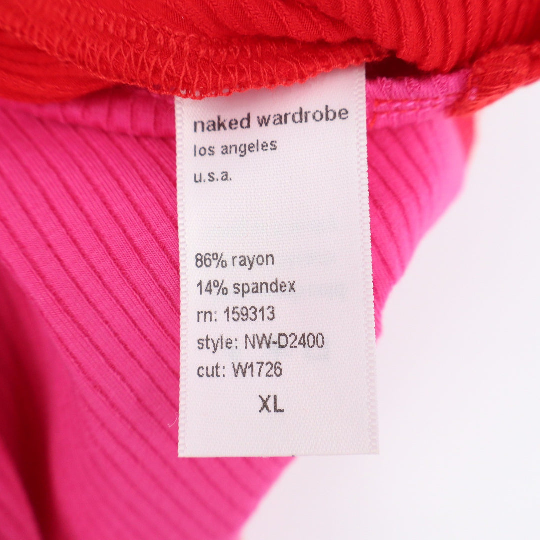 Naked Wardrobe Pink Red Colorblock Ribbed Midi Dress XL Sleeveless