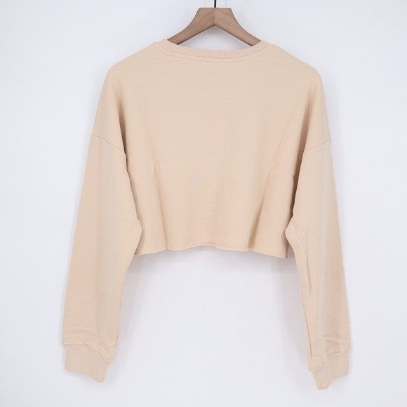 Naked Wardrobe Cropped Sweatshirt Tan Beige Raw Hem XL