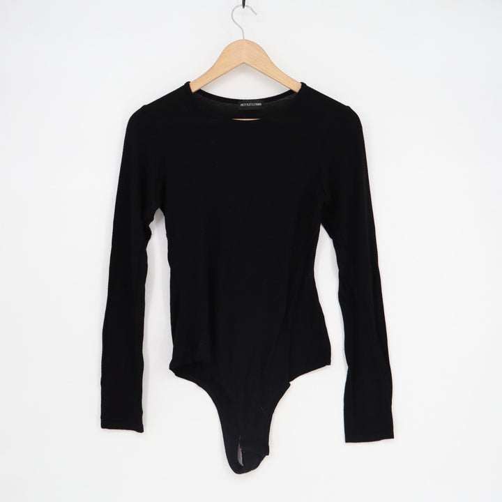 Pretty Little Thing Bodysuit Womens Black Cotton Round Neck Casual Long Sleeve