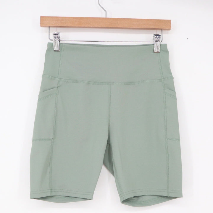 Downtown Motion Biker Shorts Womens M Sage Green High Rise Pockets Excellent