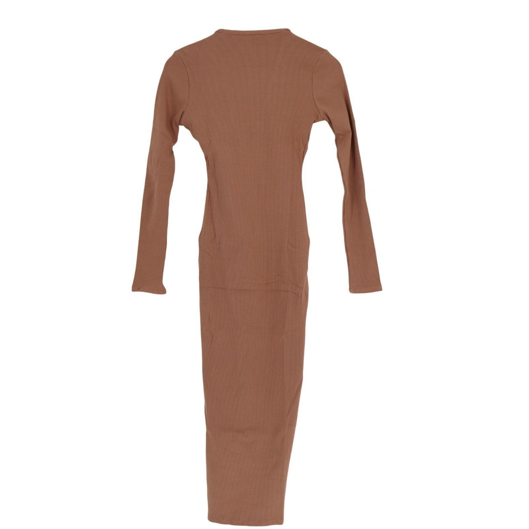 Naked Wardrobe Bodycon Dress Womens Small Brown Knit V-Neck Long Sleeve Ribbed