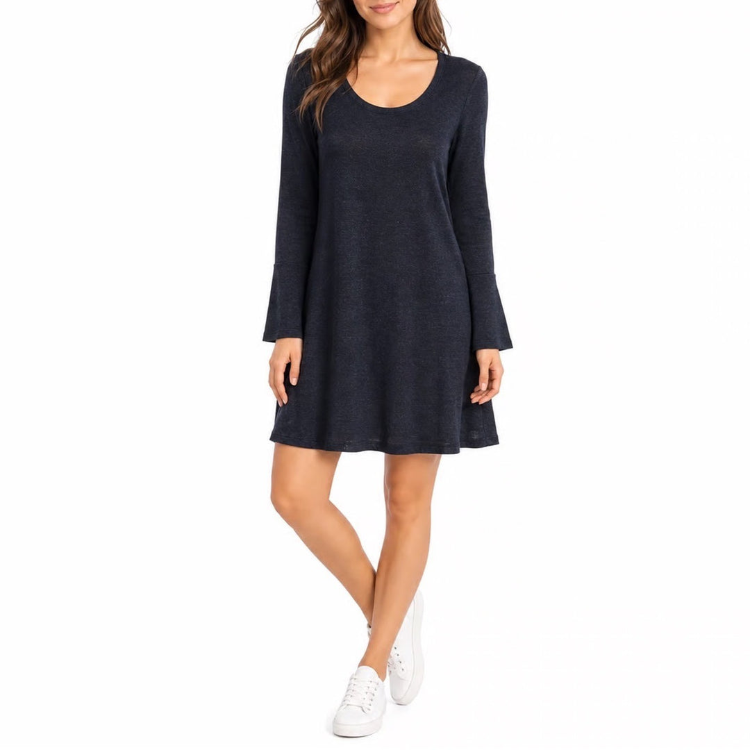 ana A New Approach Womens XL Navy Blue Marled Knit Bell Sleeve Swing Dress