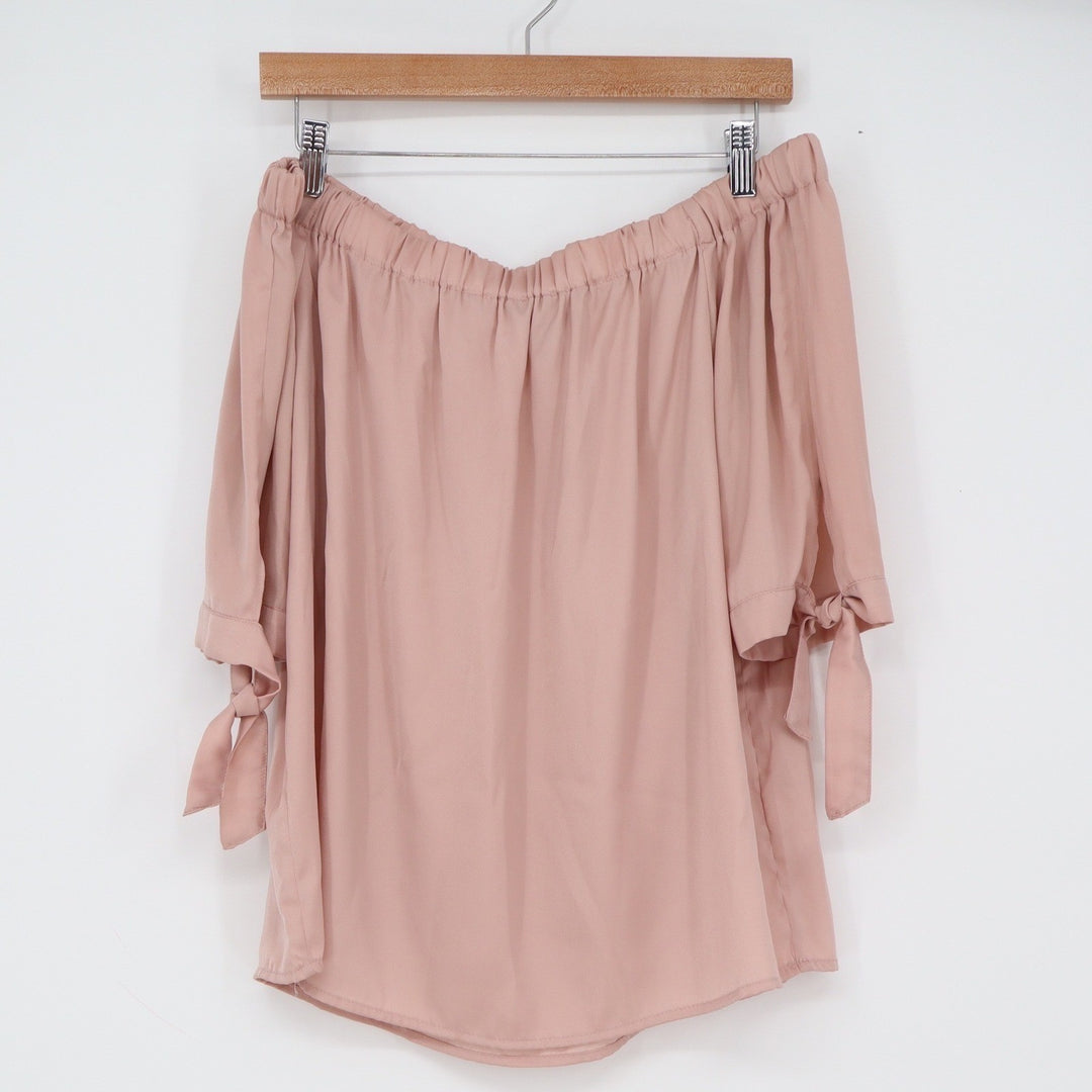 HM Pink Off The Shoulder Tie Sleeve Blouse Size 8 Dusty Rose 8