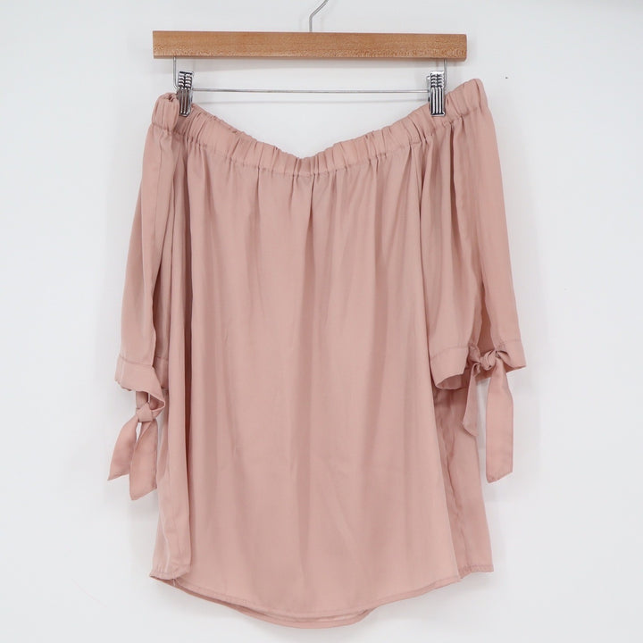 HM Pink Off The Shoulder Tie Sleeve Blouse Size 8 Dusty Rose 8