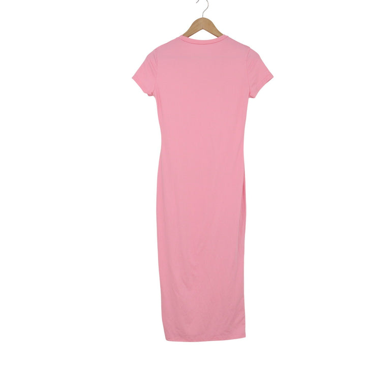 SHEIN Pink Bodycon Midi Dress Womens Size M Short Sleeve Crew Neck Stretch