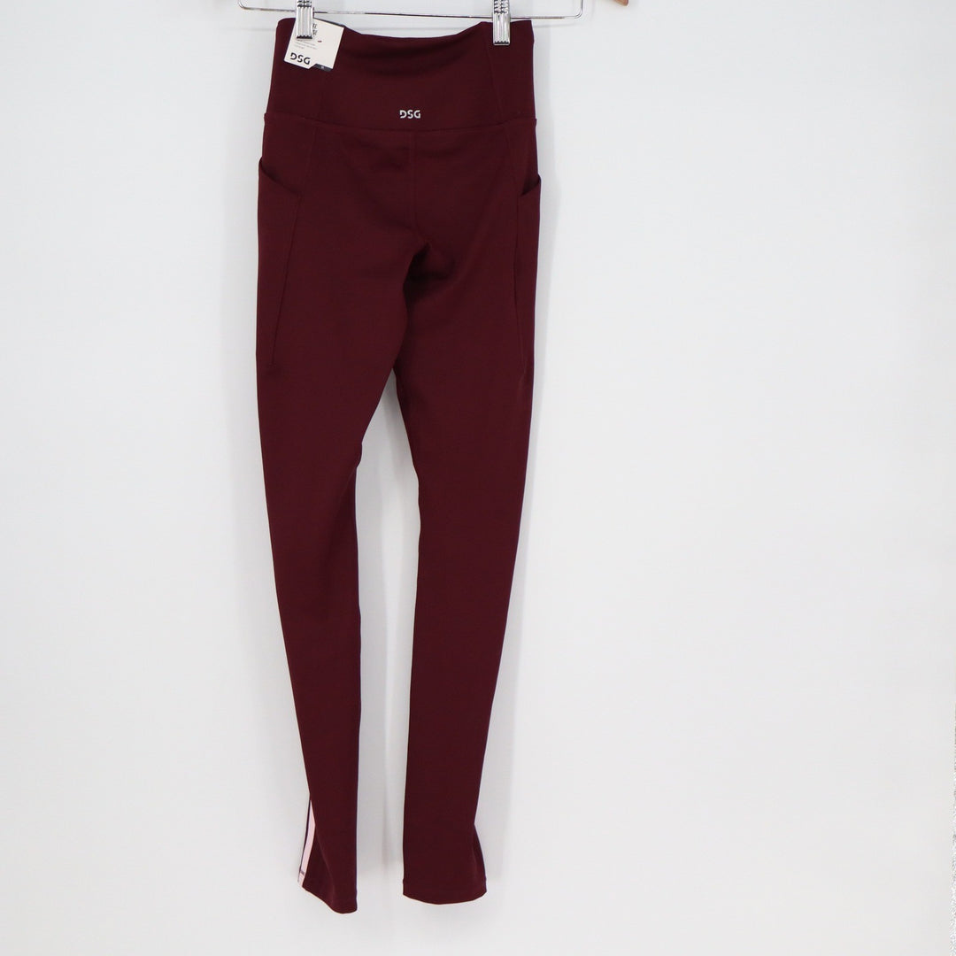 DSG Womens Activate 7/8 Leggings Team Burgundy Pink Stripe High Rise XS NEW