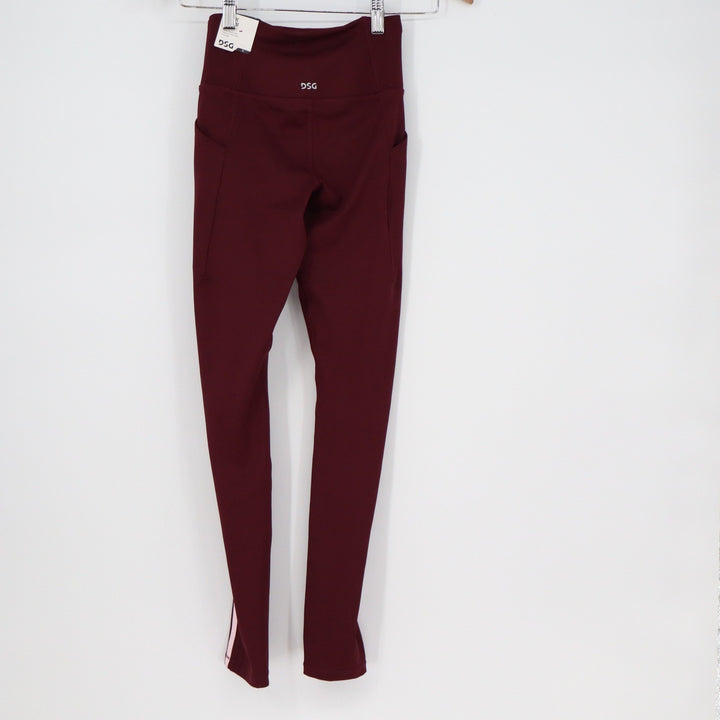 DSG Womens Activate 7/8 Leggings Team Burgundy Pink Stripe High Rise XS NEW