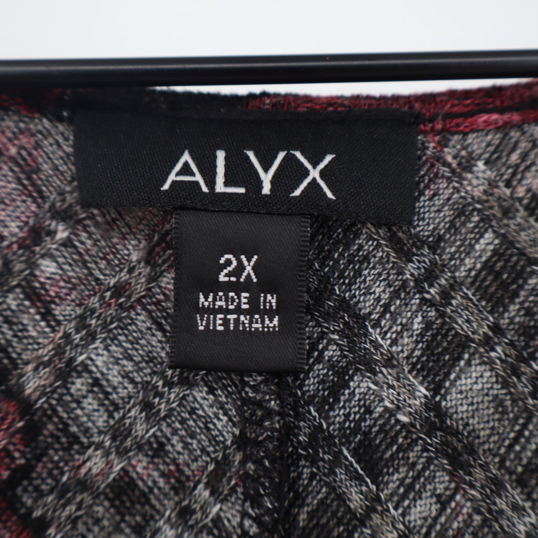 ALYX Tunic Womens 2X Floral Plaid Red Sharkbite Hem Stretch Knit Excellent