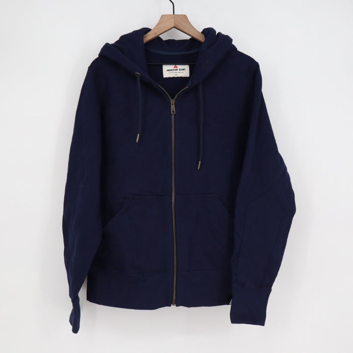 American Giant Hoodie Mens 2XL Blue Full Zip Logo Ribbed Sleeve Cotton Casual
