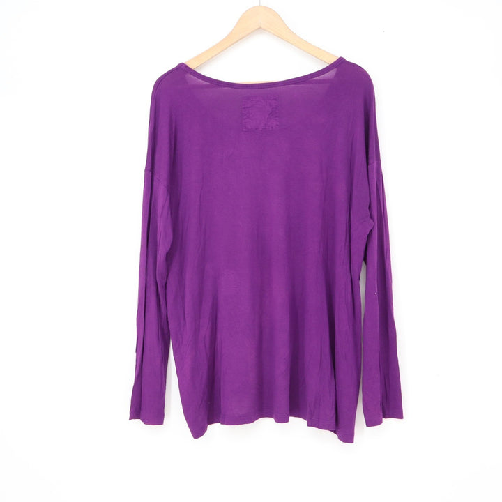 Cupio Blush Womens Purple Long Sleeve Scoop Neck Pocket Tee Shirt Size L Relaxed