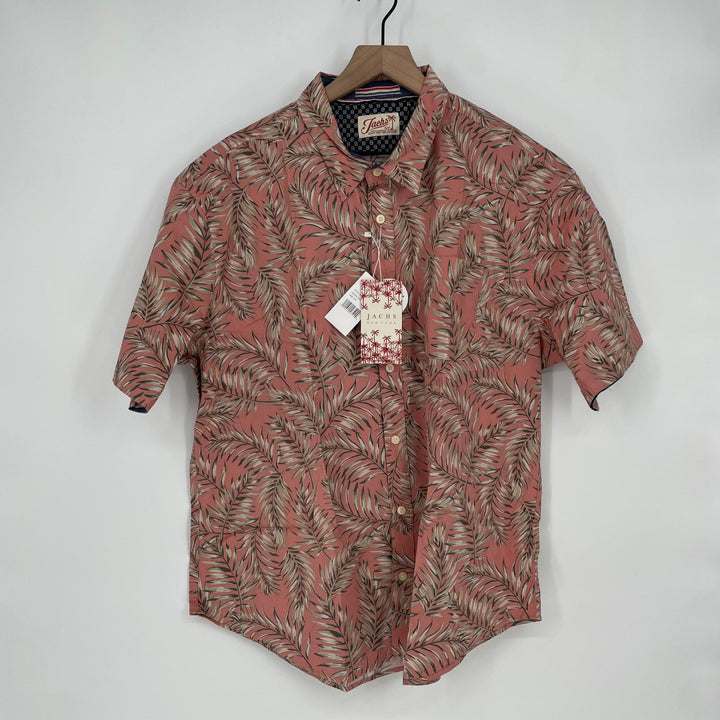 Jachs NY Men's Red Palm Leaf Print Short Sleeve Button Up Shirt Size 2XL