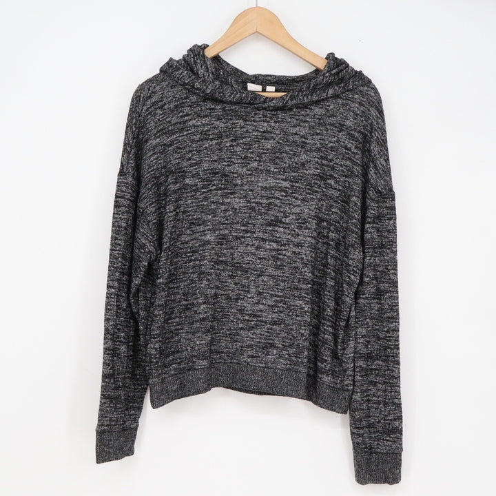 Gap Womens Space Dye Hooded Sweater Gray Black Marled Knit Pullover Size M